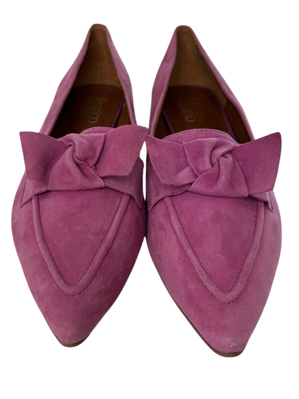Franco Sarto Raya Loafers Pink Suede Bow Pointed Toe Ballet Flat Shoes Size 8.5